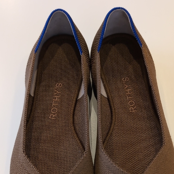 Rothy's Chocolate Brown Flats with Sapphire Trim - Picture 2 of 5